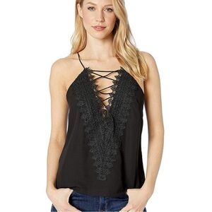 Wayf Black Lace-Up Camisole Top